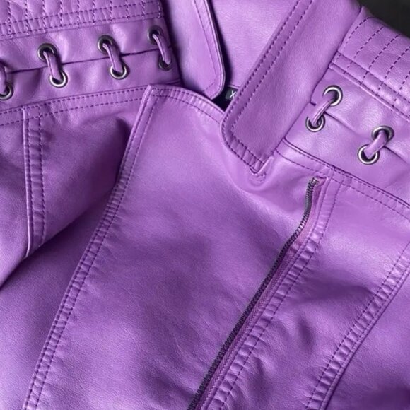 Gorgeous Violet Purple Faux Leather Pleather Moto Jacket - Picture 8 of 10